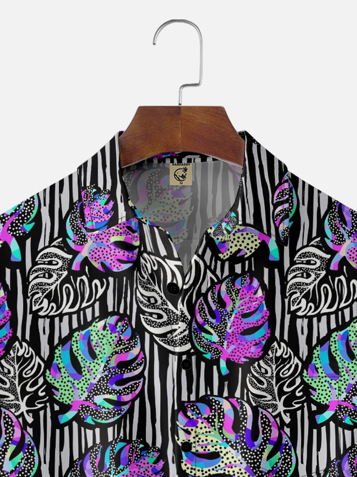 Moisture Wicking Ombre Tropical Palm Leaves Geometric Chest Pocket Hawaiian Shirt