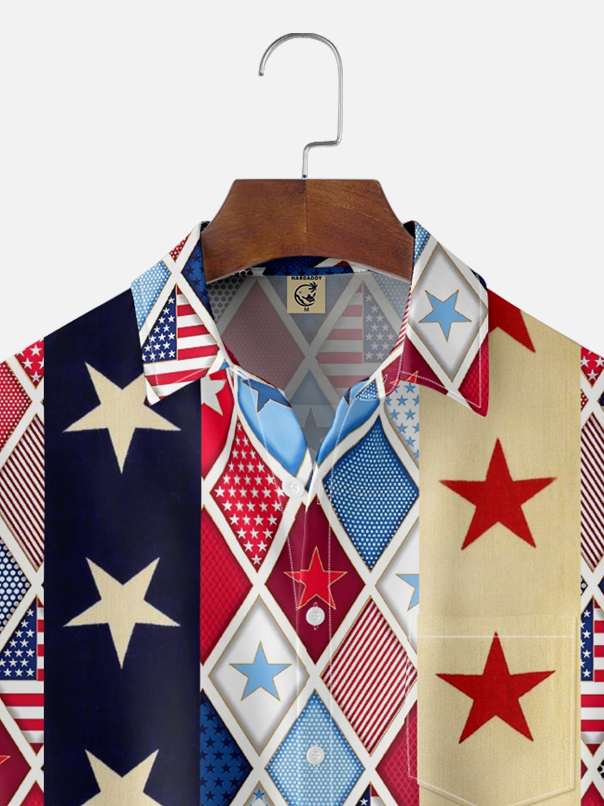Moisture-wicking American Flag Stars Art Independence Day Chest Pocket Bowling Shirt