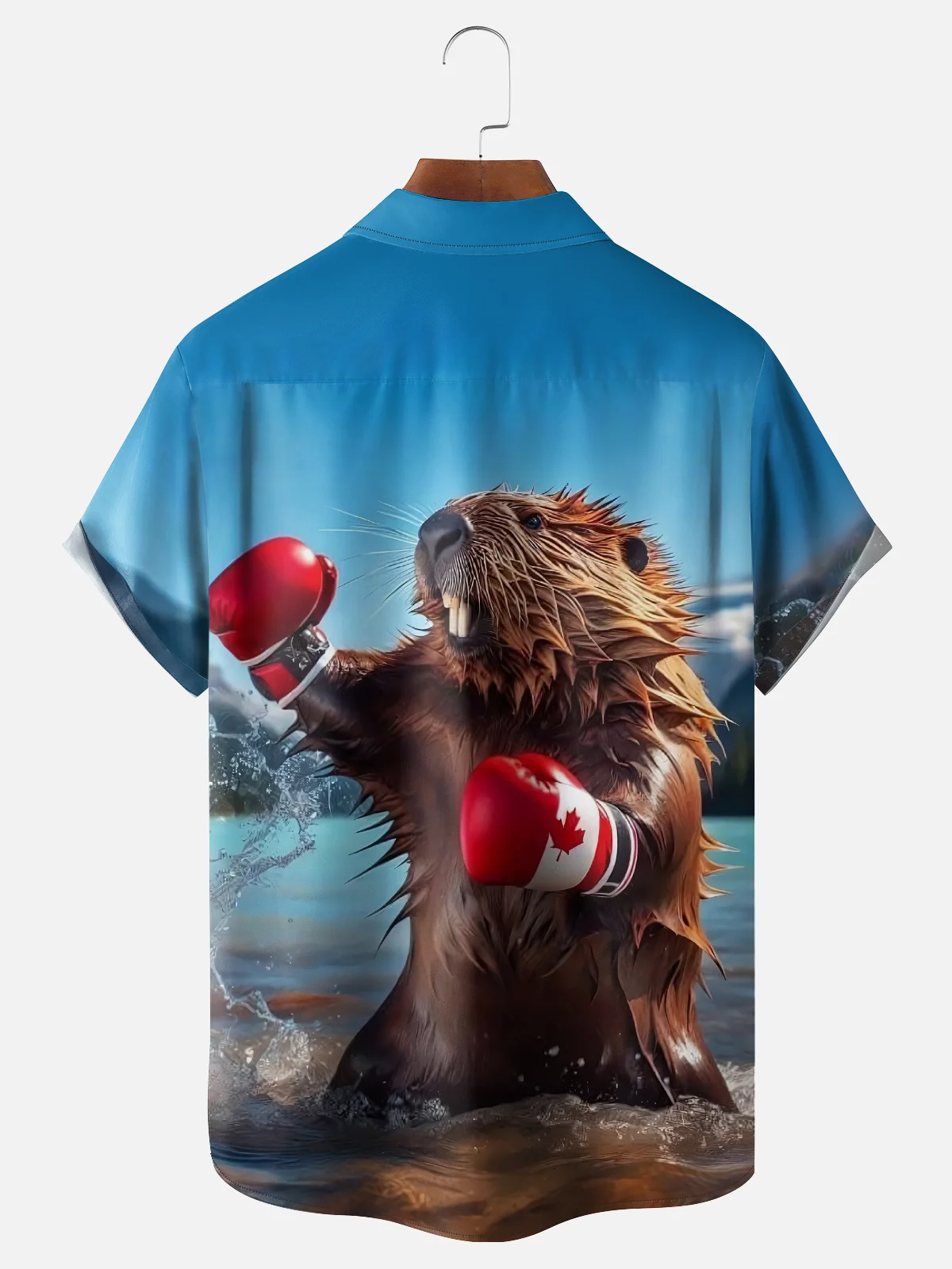 Moisture-wicking Canada Day Beaver Boxing Chest Pocket Casual Shirt