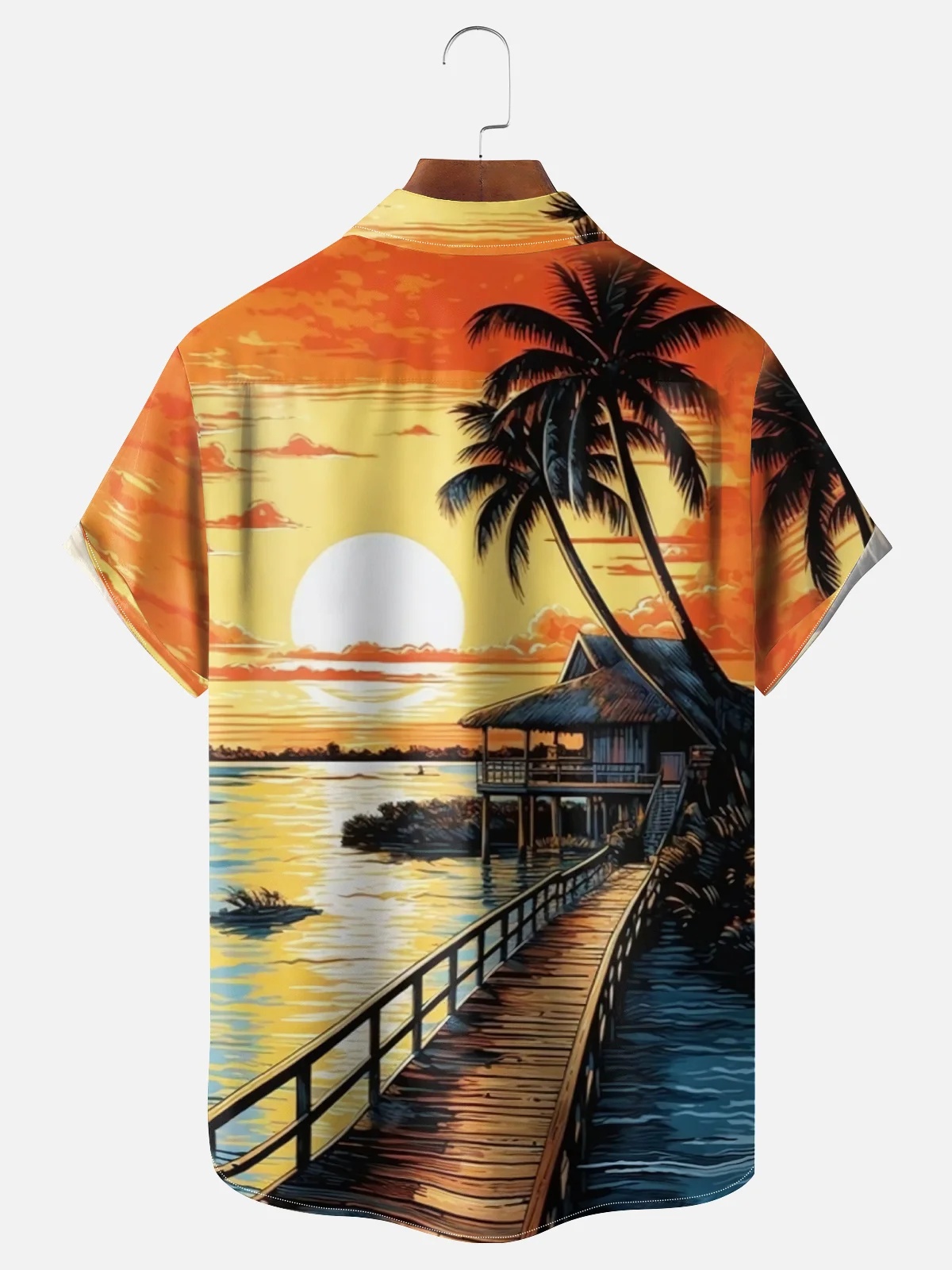 Moisture-wicking Sunset Gold Beach Chest Pocket Hawaiian Shirt