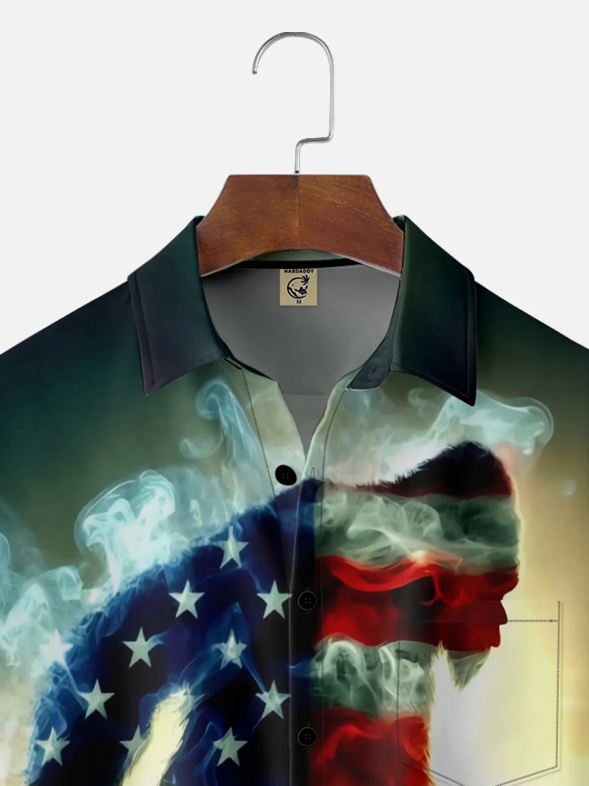 Moisture Wicking American Flag Gradient Bigfoot Independence Day Chest Pocket Hawaiian Shirt
