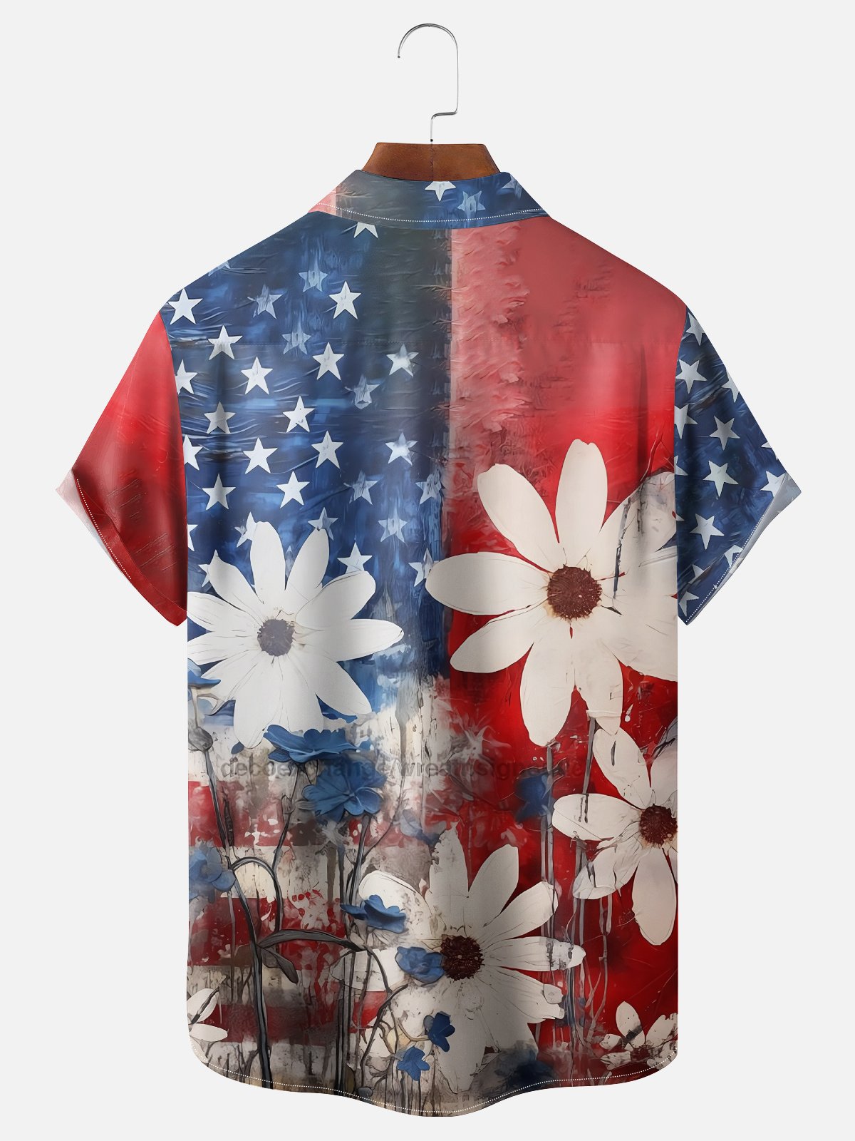 Moisture-wicking American Floral Art Independence Day Chest Pocket Casual Shirt