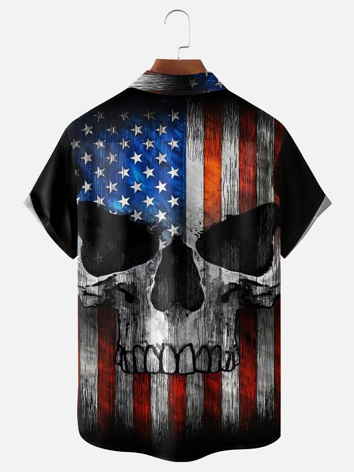 Moisture-wicking American Flag Skull Art Independence Day Chest Pocket Casual Shirt