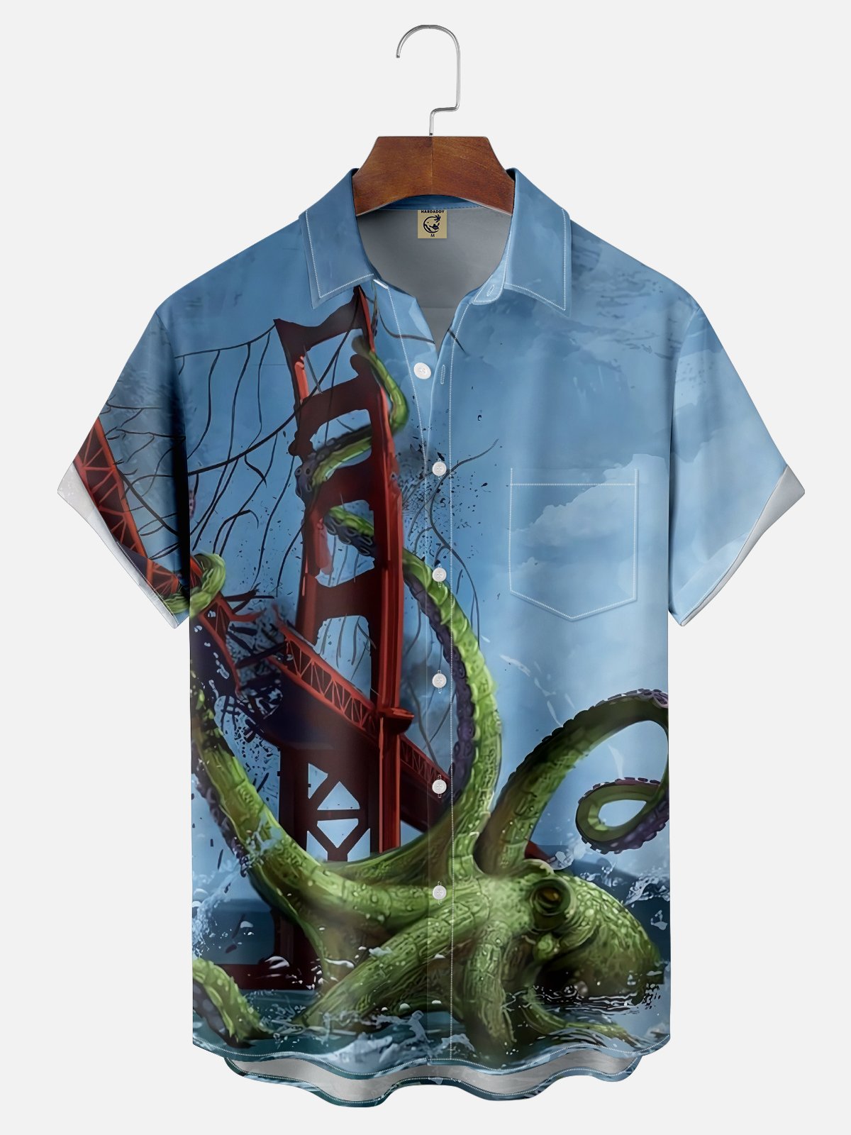 Moisture-wicking Giant Octopus Cthulhu Art Chest Pocket Hawaiian Shirt