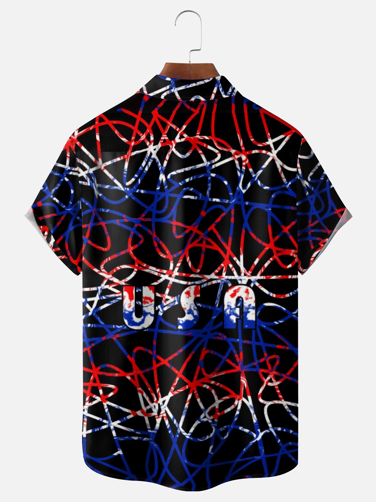Moisture Wicking Gradient Geometric USA Chest Pocket Hawaiian Shirt
