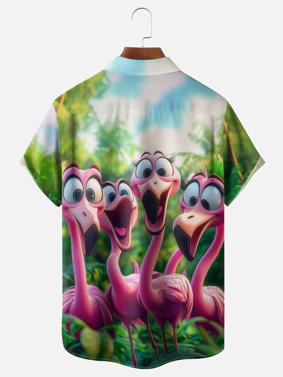 Moisture Wicking Fun Flamingo Chest Pocket Hawaiian Shirt