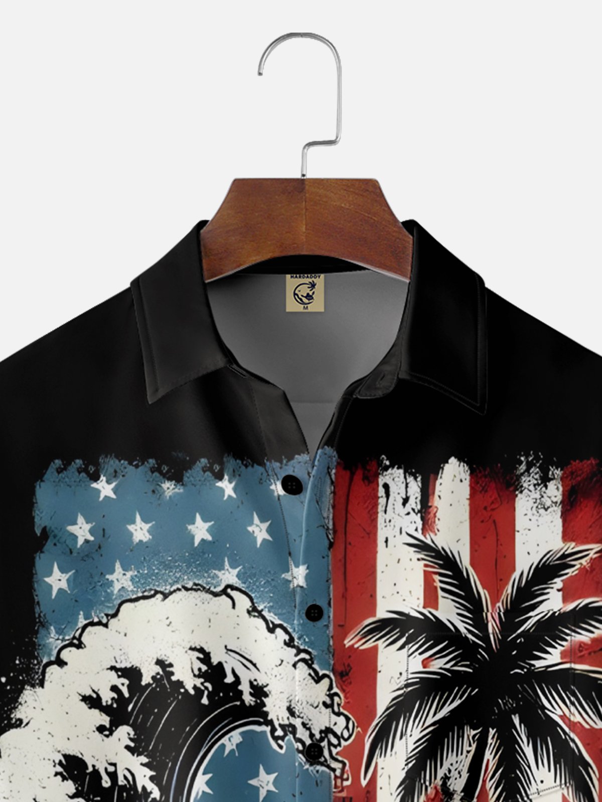 Moisture Wicking Independence Day Coconut Tree Chest Pocket Hawaiian Shirt