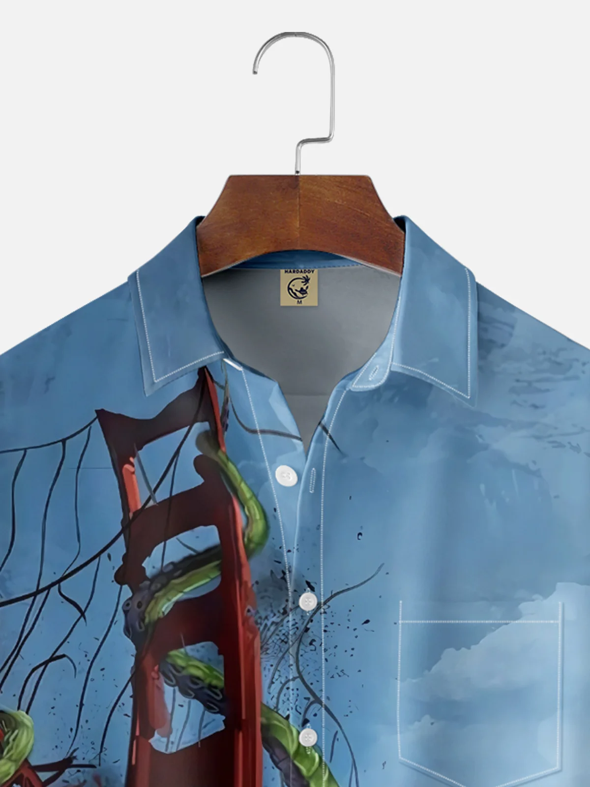 Moisture-wicking Giant Octopus Cthulhu Art Chest Pocket Hawaiian Shirt