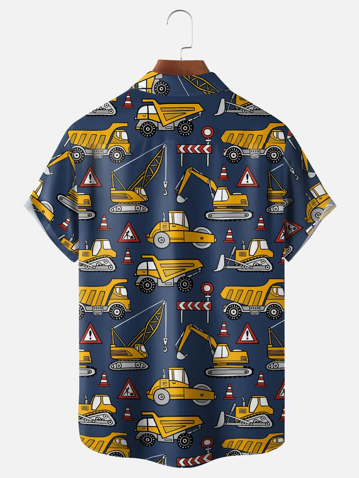 Moisture-wicking Excavator Fun Print Chest Pocket Casual Shirt
