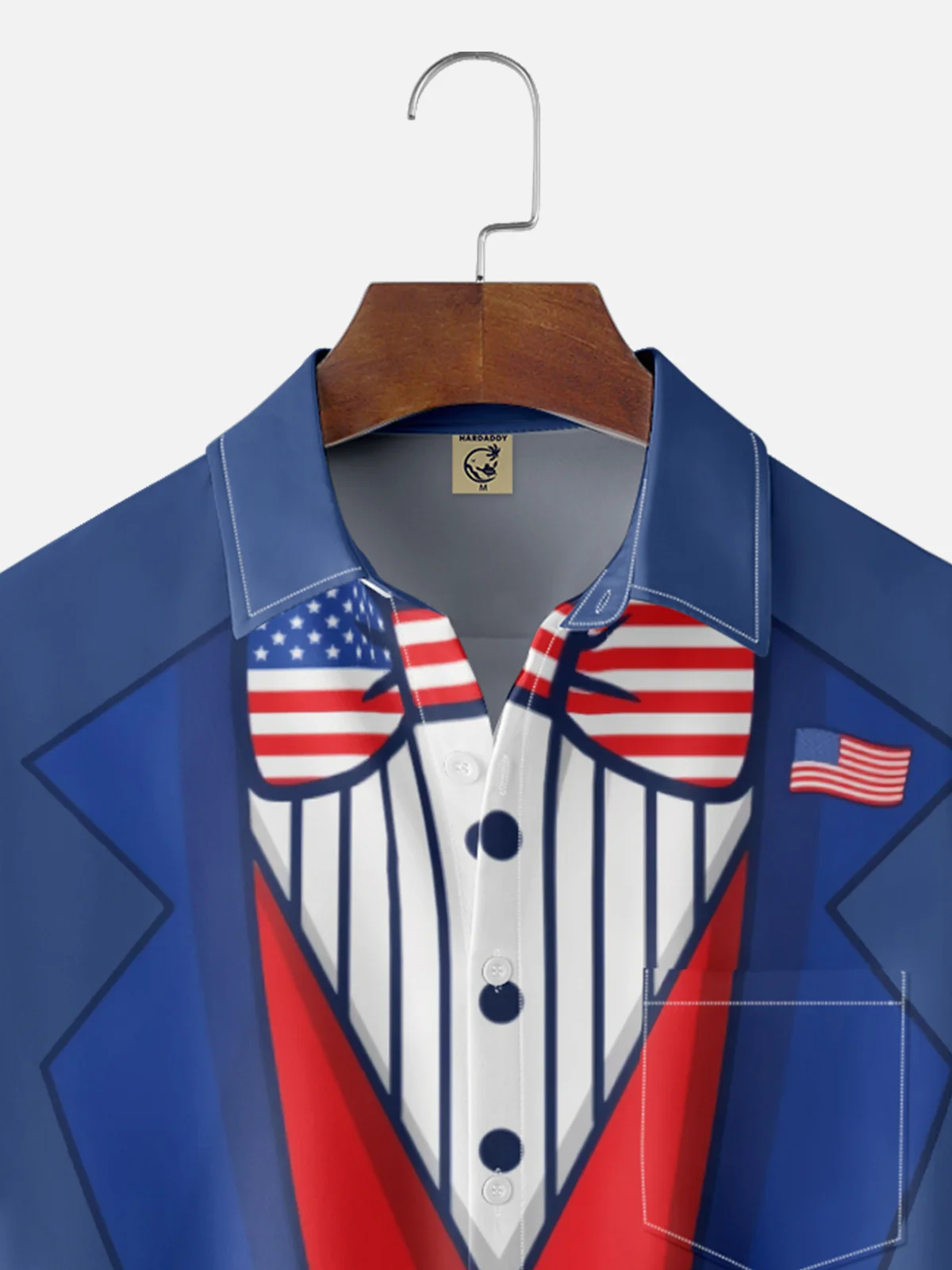 Moisture Wicking American Flag Chest Pocket Hawaiian Shirt