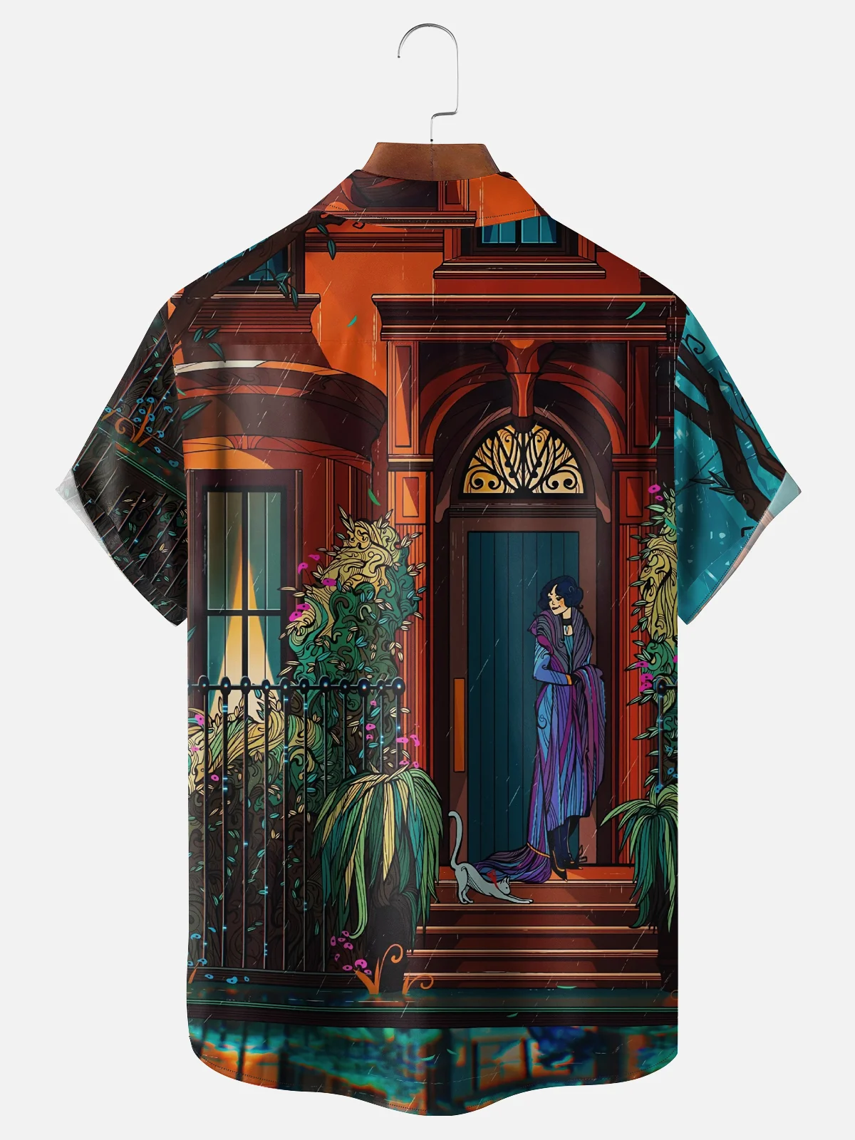 Moisture-wicking Art Retro Character Illustration Landscape Chest Pocket Casual Shirt