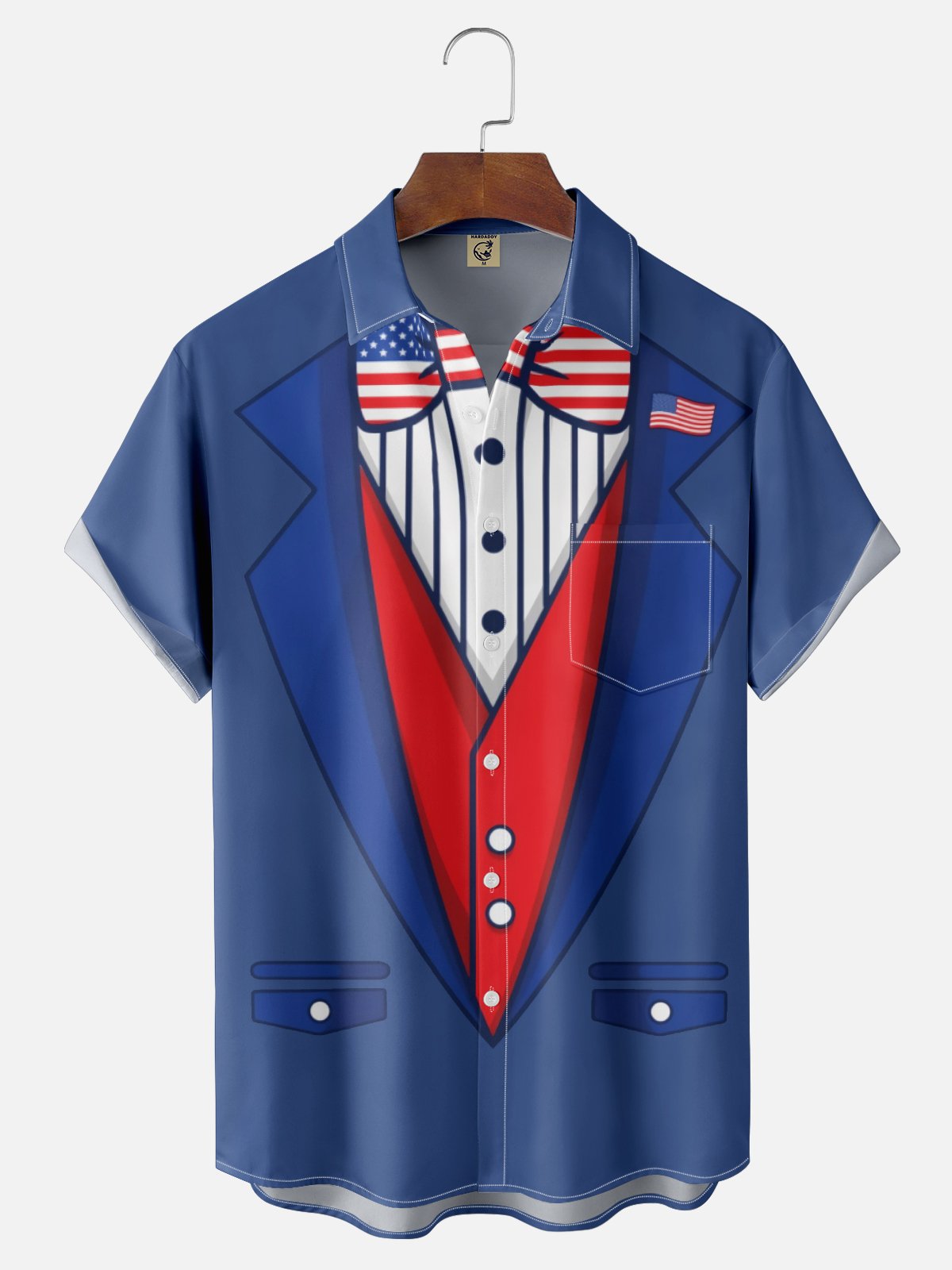 Moisture Wicking American Flag Chest Pocket Hawaiian Shirt