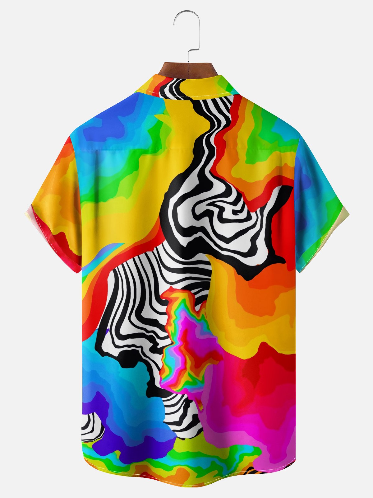 Moisture-Wicking Abstract Gradient Color Geometric Chest Pocket Hawaiian Shirt