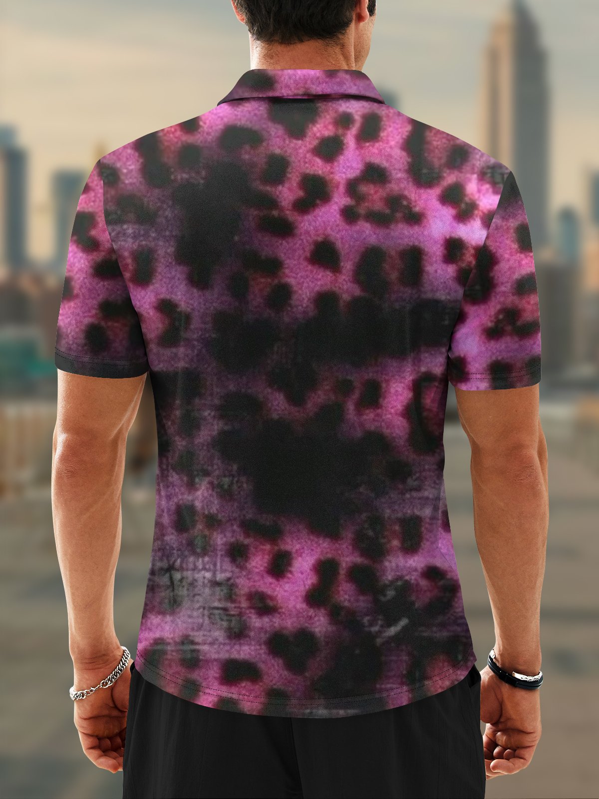 Moisture Wicking Abstract Gradient Leopard Short Sleeve Golf Polo