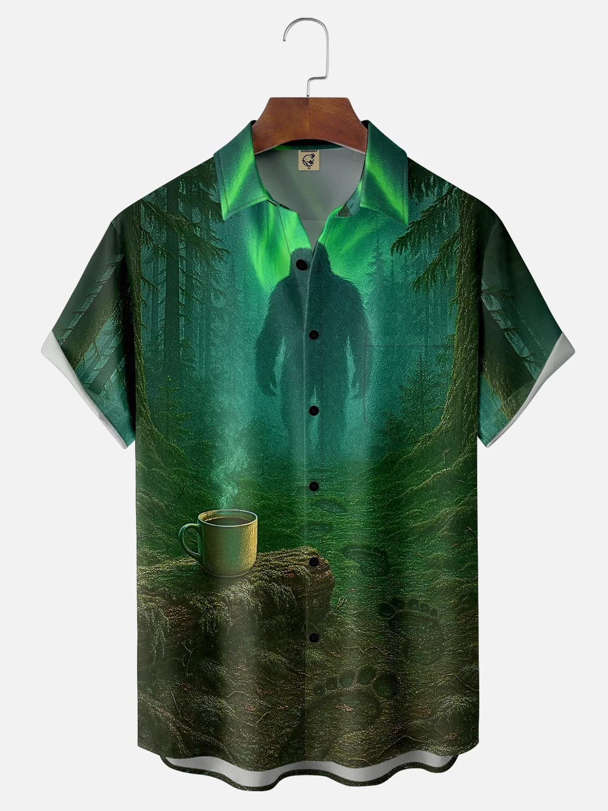 Moisture-wicking Bigfoot Forest Mist Chest Pocket Hawaiian Shirt