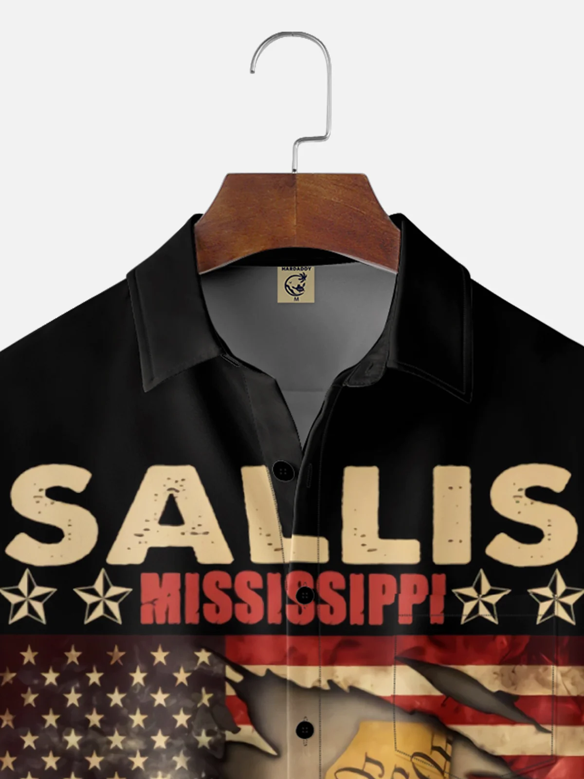 Moisture-Wicking Sallis Mississippi IT's Where My Story Began American Flag Chest Pocket Hawaiian Shirt