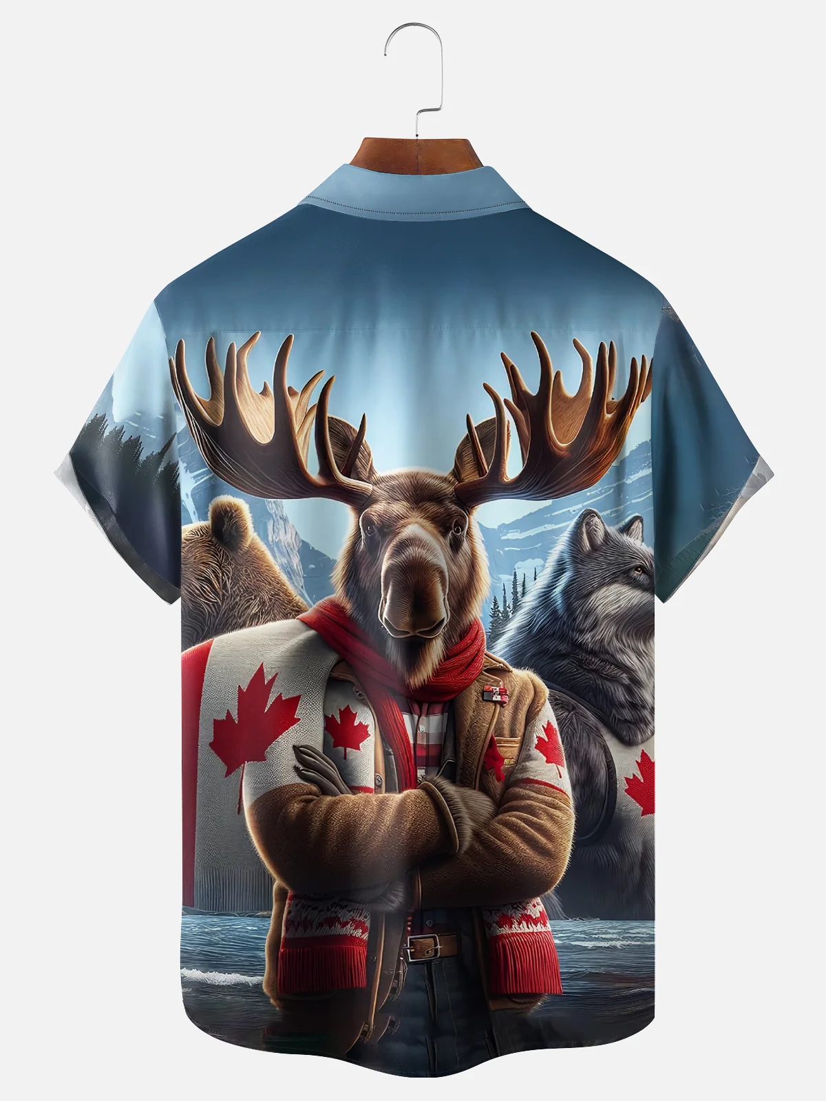 Moisture-wicking Canada Day Reindeer Maple Leaf Chest Pocket Casual Shirt