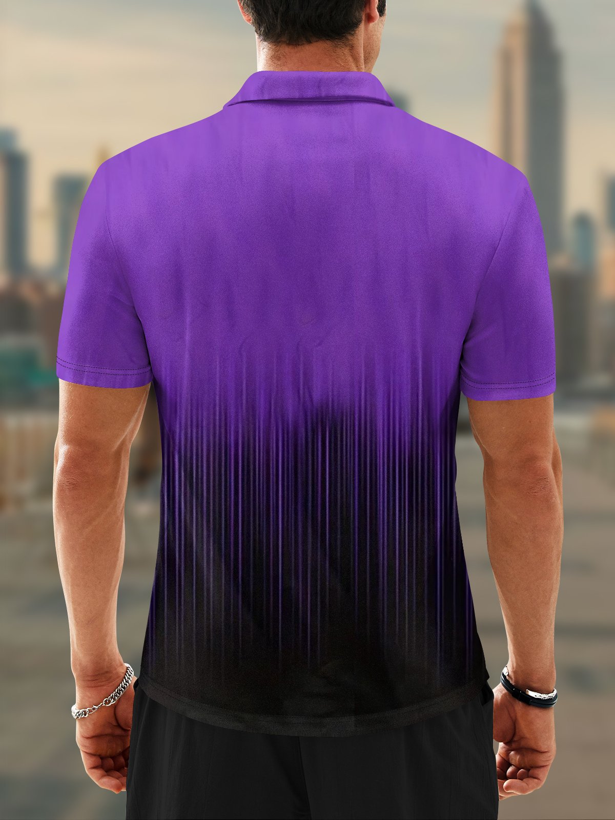 Moisture Wicking Gradient Color Abstract Stripes Short Sleeve Golf Polo