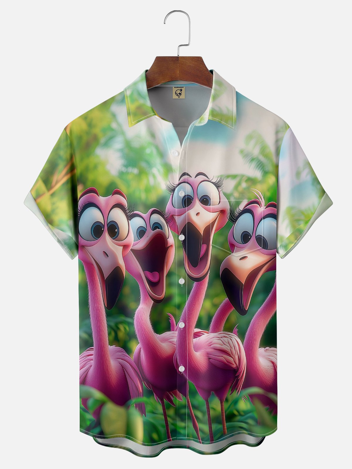 Moisture Wicking Fun Flamingo Chest Pocket Hawaiian Shirt