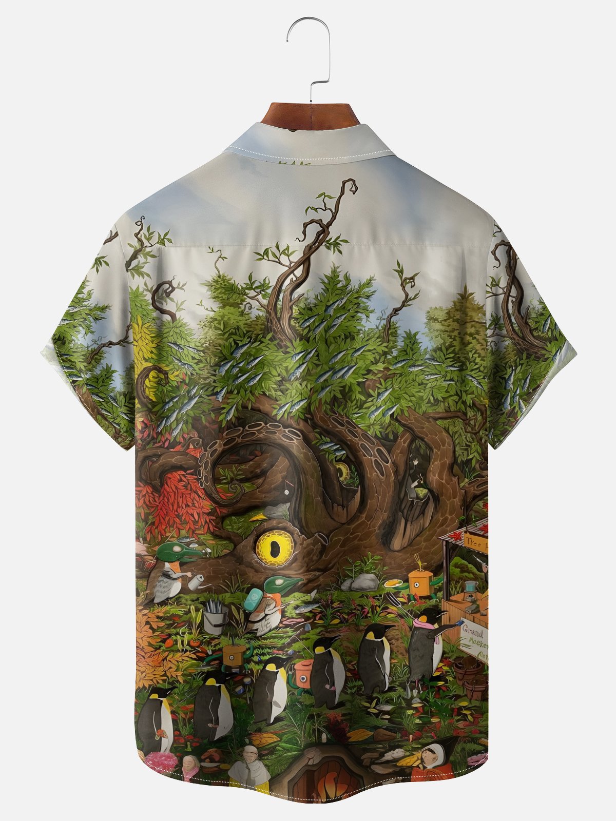 Moisture-wicking Octopus Penguin Chest Pocket Casual Shirt