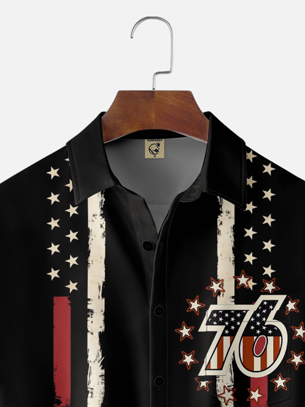 Moisture Wicking 1776 Independence Day American Flag Chest Pocket Bowling Shirt