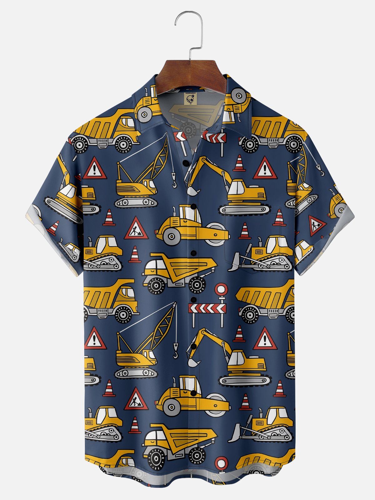 Moisture-wicking Excavator Fun Print Chest Pocket Casual Shirt