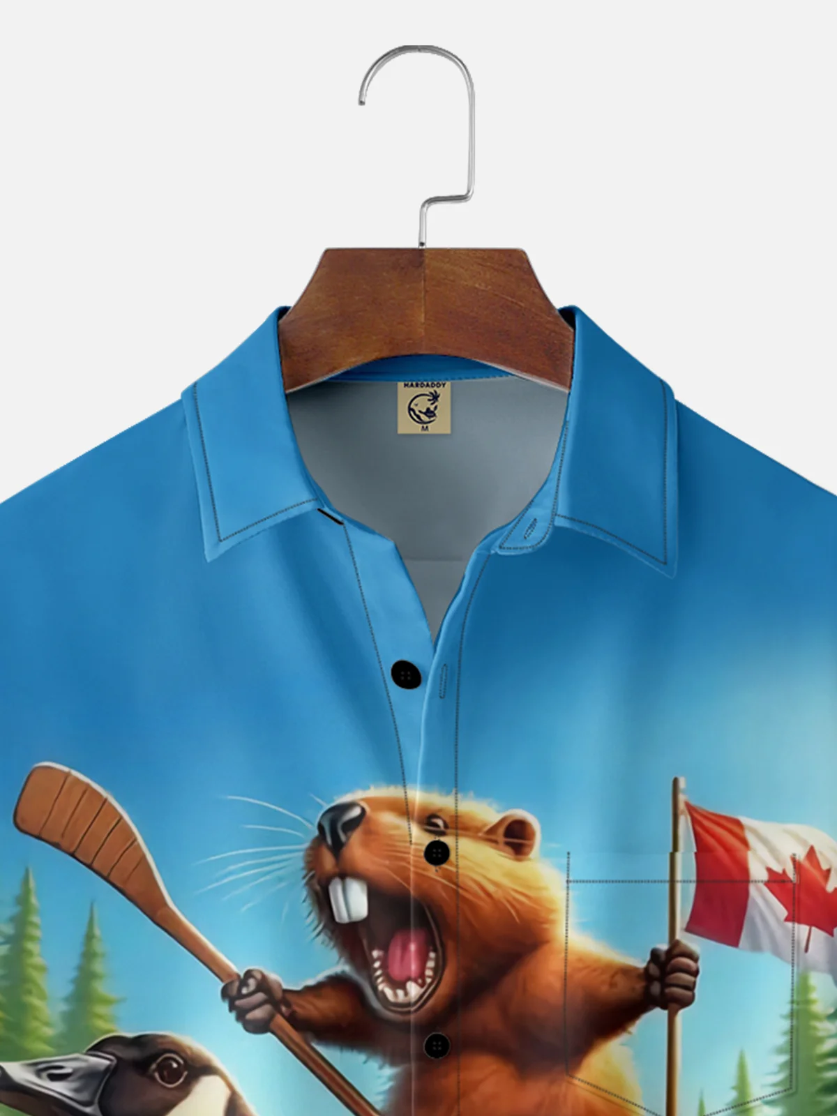Tall Size Moisture Wicking Canada Groundhog Maple Leaf Chest Pocket Hawaiian Shirt