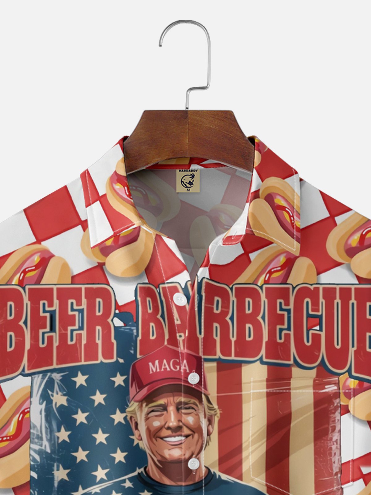 Moisture Wicking Beer BBQ Hot Dog Trump American Bay Chest Pocket Hawaiian Shirt