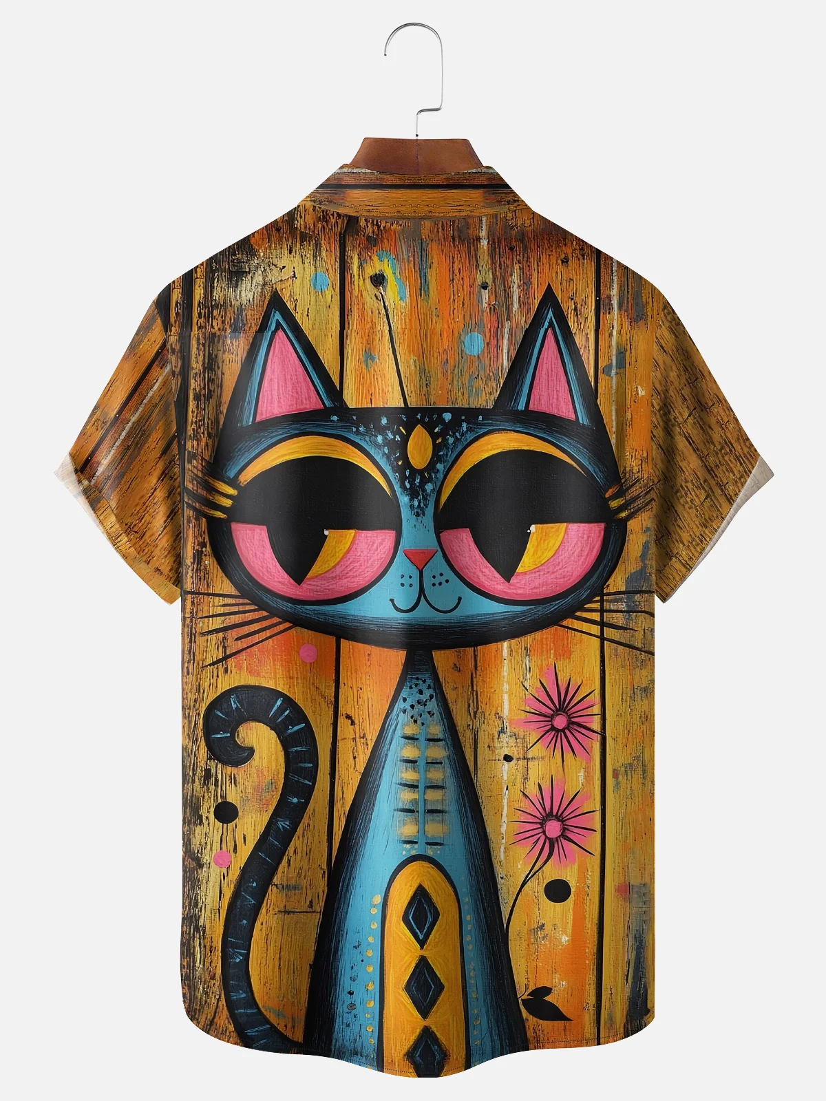 Moisture-wicking Art Abstract Cat Chest Pocket Casual Shirt
