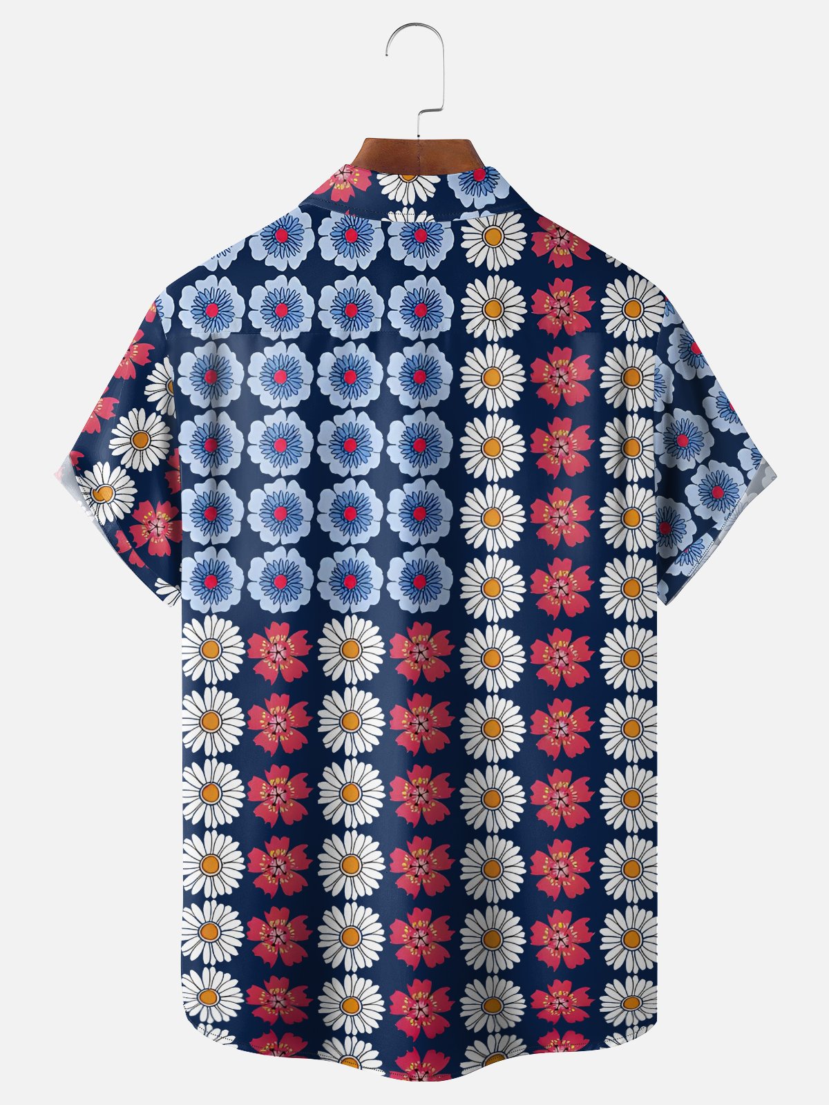 Moisture Wicking Floral American Flag Chest Pocket Hawaiian Shirt