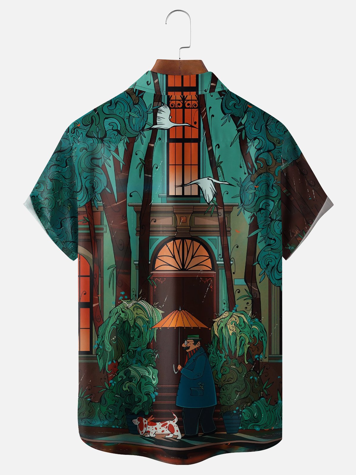 Moisture-wicking Art Illustration Landscape Chest Pocket Casual Shirt