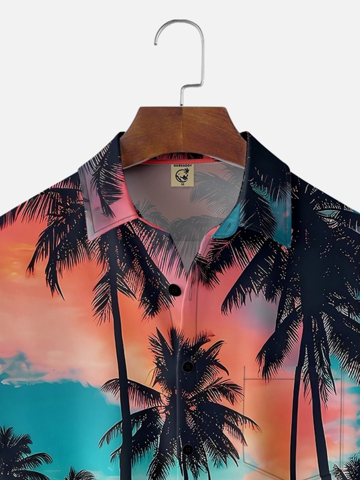 Tall Size Moisture-wicking Beach Sunset Coconut Tree Chest Pocket Hawaiian Shirt
