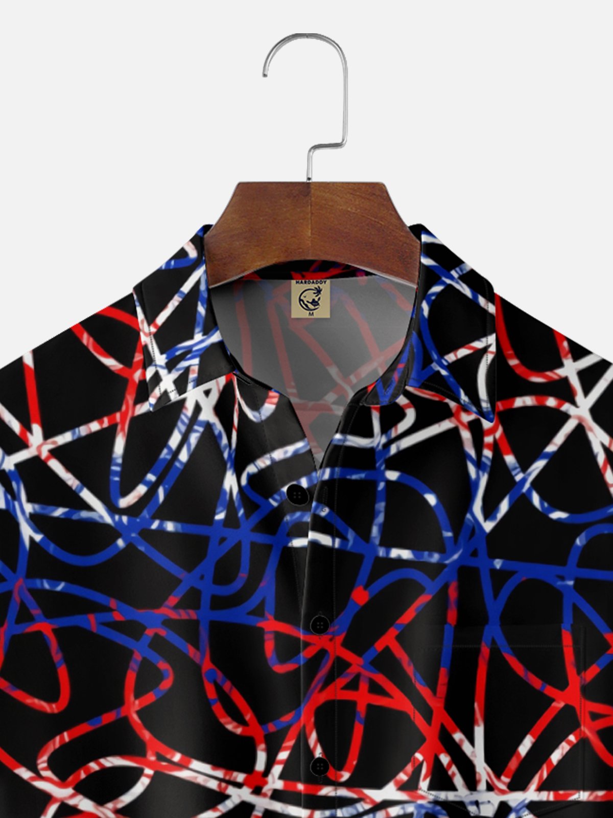 Moisture Wicking Gradient Geometric USA Chest Pocket Hawaiian Shirt