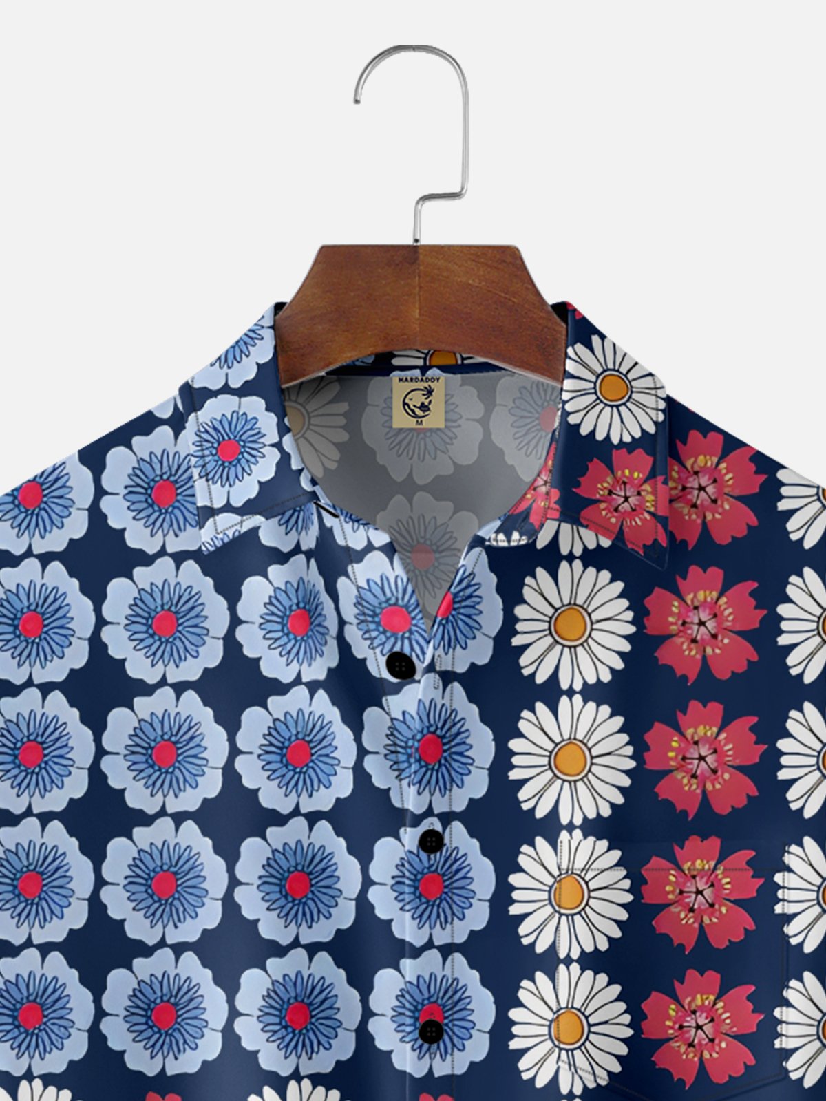 Moisture Wicking Floral American Flag Chest Pocket Hawaiian Shirt
