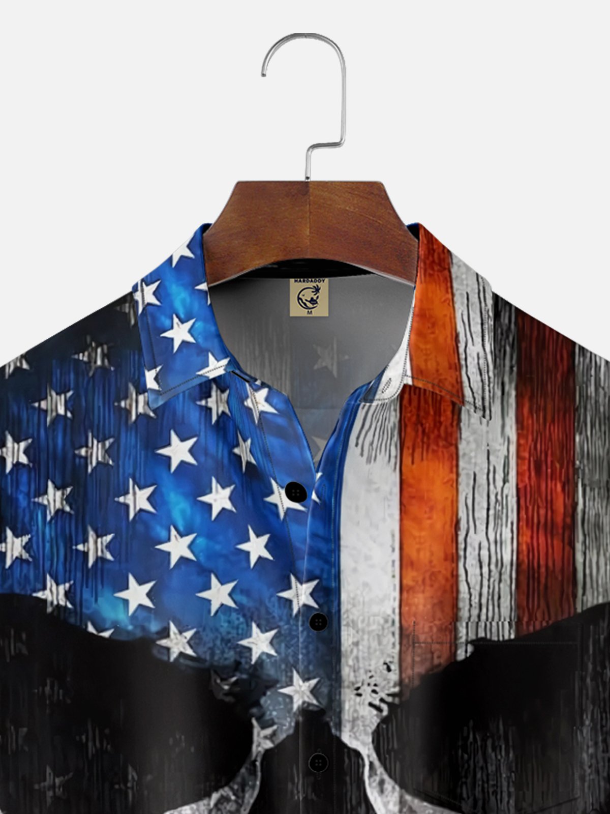 Moisture-wicking American Flag Skull Art Independence Day Chest Pocket Casual Shirt