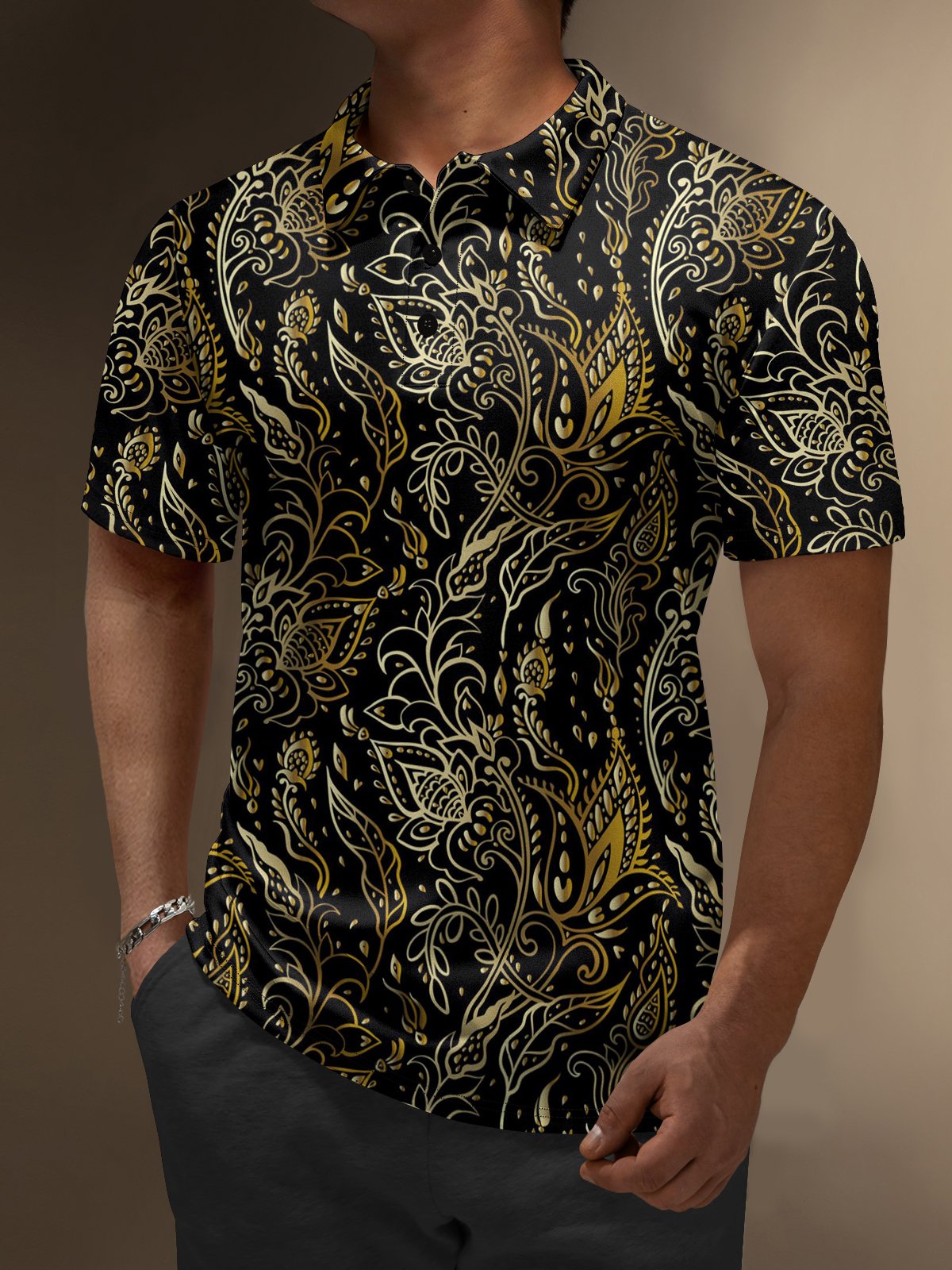 Moisture Wicking Gradient Paisley Short Sleeve Golf Polo
