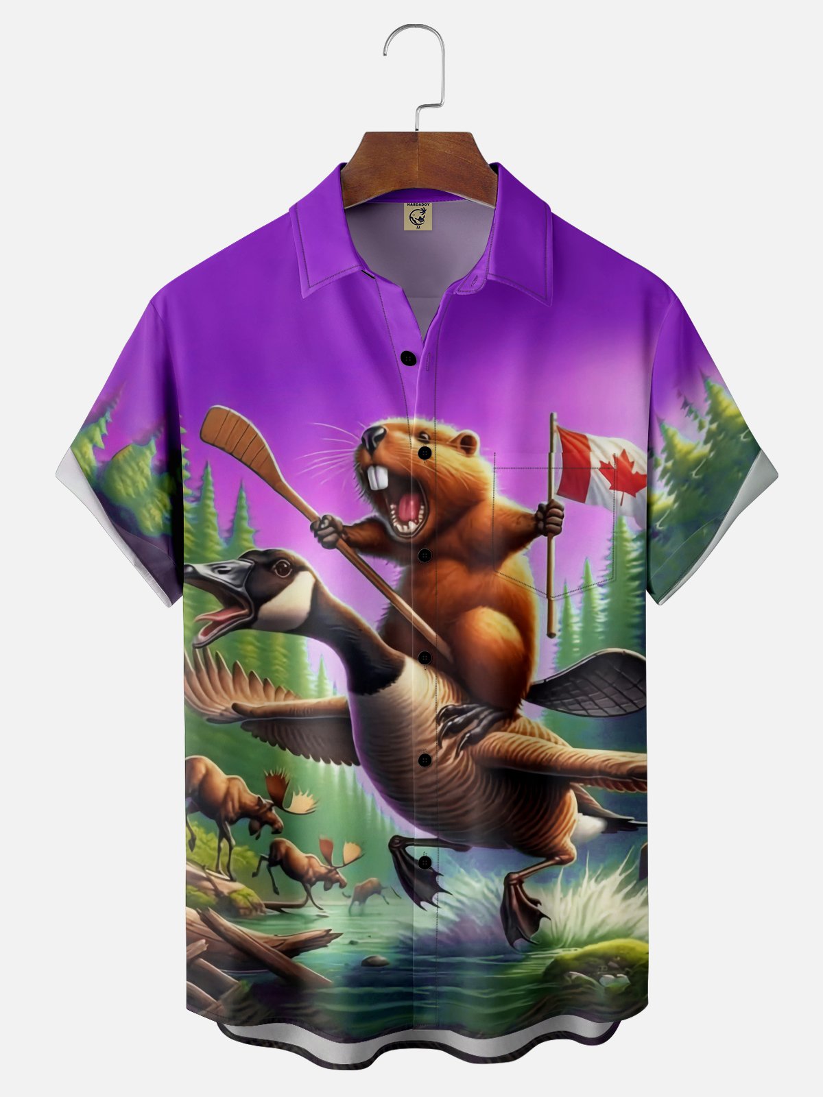 Tall Size Moisture Wicking Canada Groundhog Maple Leaf Chest Pocket Hawaiian Shirt
