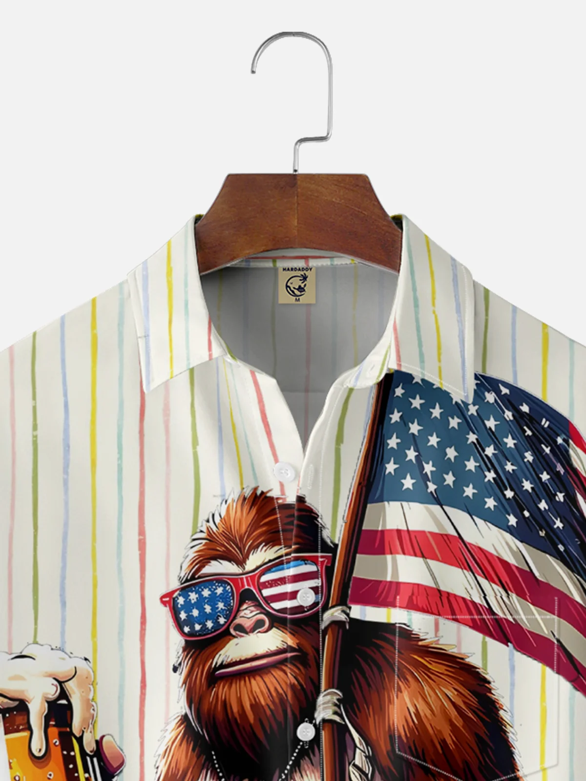 Moisture-wicking American Flag Bigfoot Beer Stripes Chest Pocket Casual Shirt