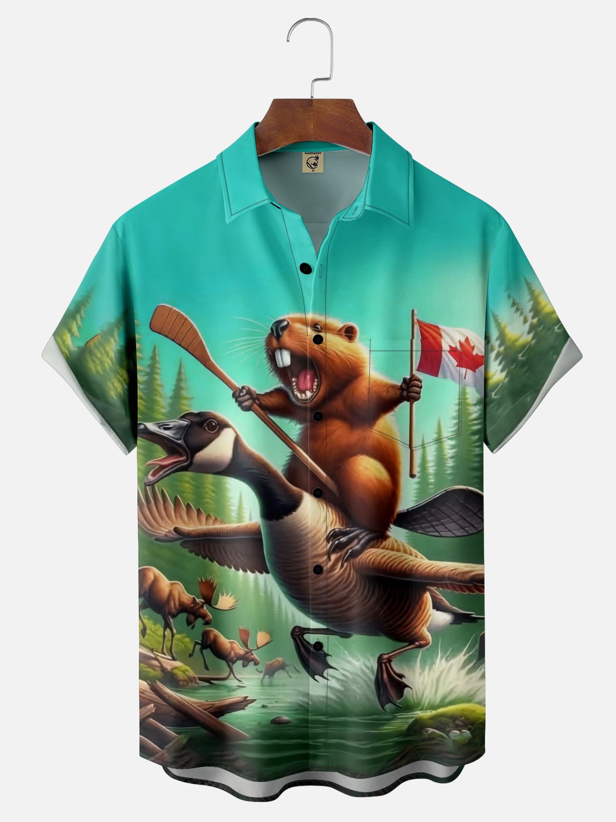 Moisture Wicking Canada Groundhog Maple Leaf Chest Pocket  Hawaiian Shirt