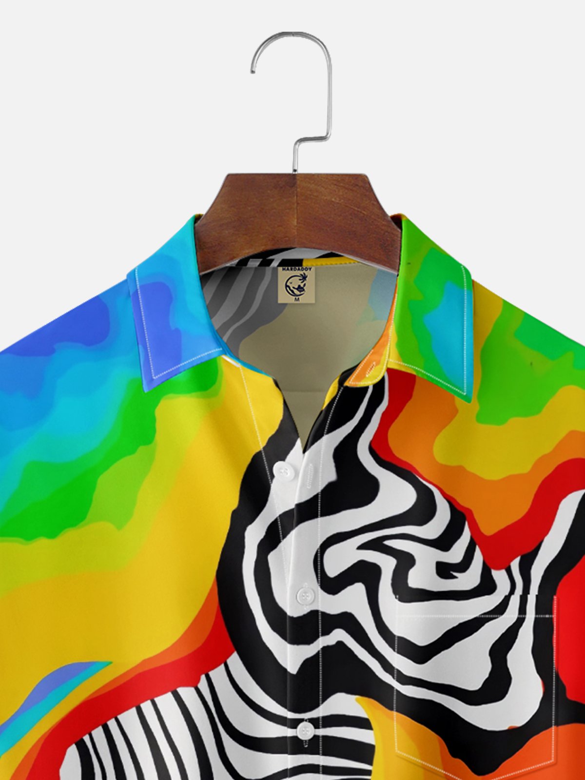 Moisture-Wicking Abstract Gradient Color Geometric Chest Pocket Hawaiian Shirt