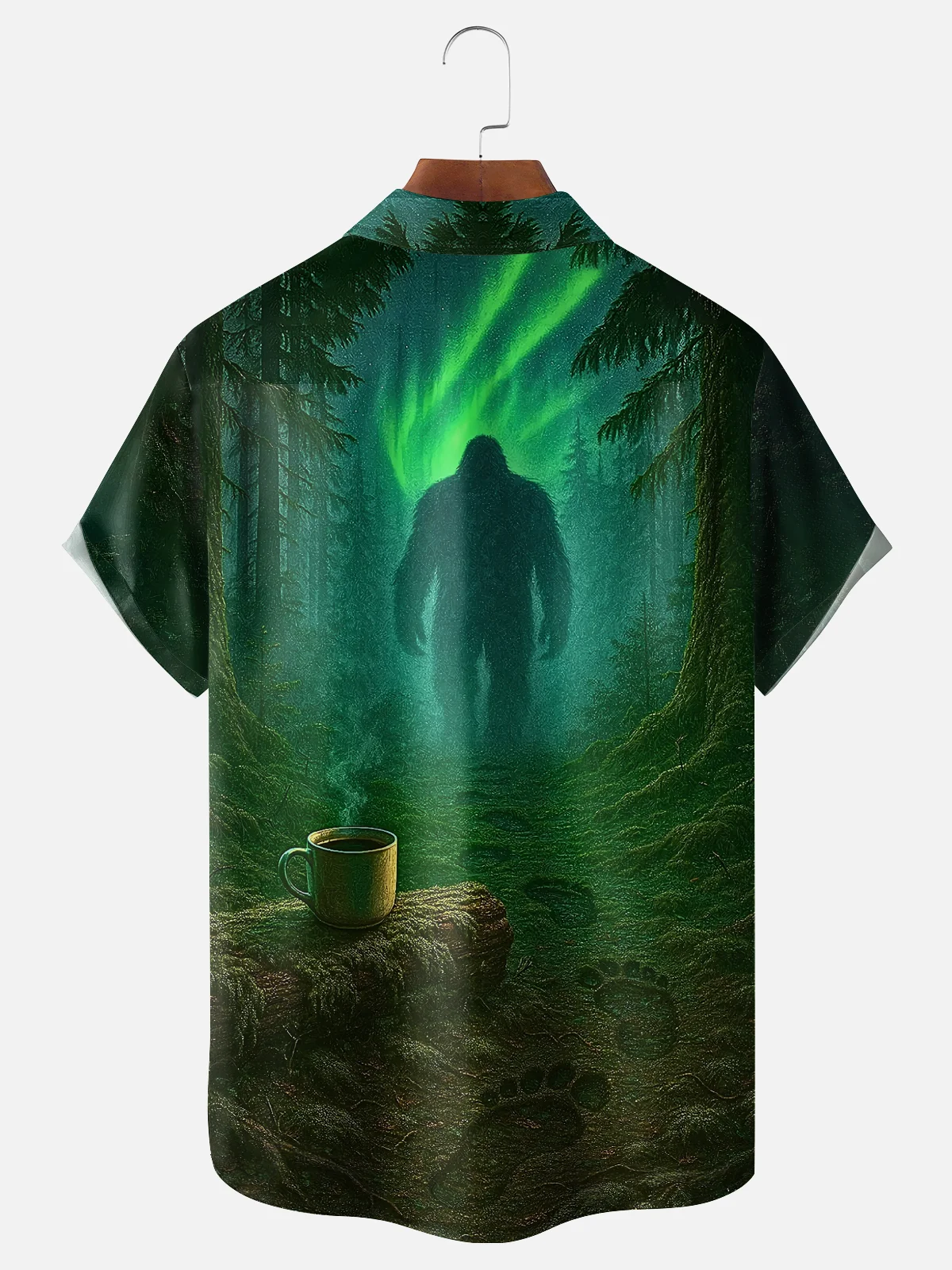 Moisture-wicking Bigfoot Forest Mist Chest Pocket Hawaiian Shirt