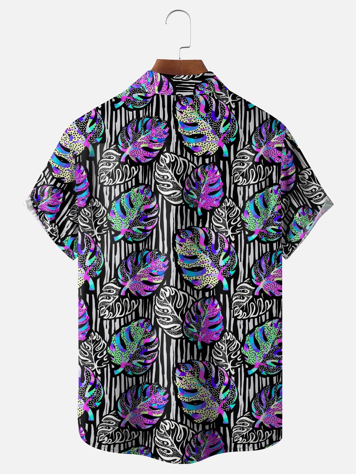 Moisture Wicking Ombre Tropical Palm Leaves Geometric Chest Pocket Hawaiian Shirt