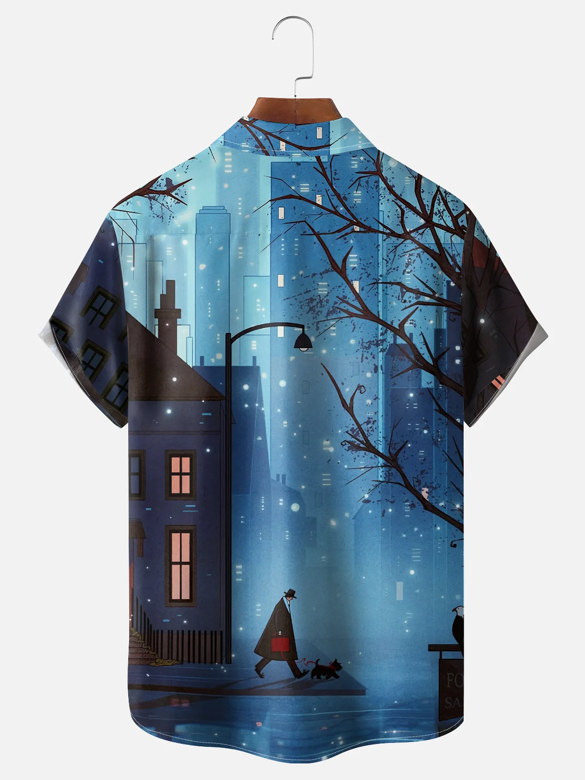 Moisture-wicking Art Retro Street Night Scene Illustration Chest Pocket Casual Shirt
