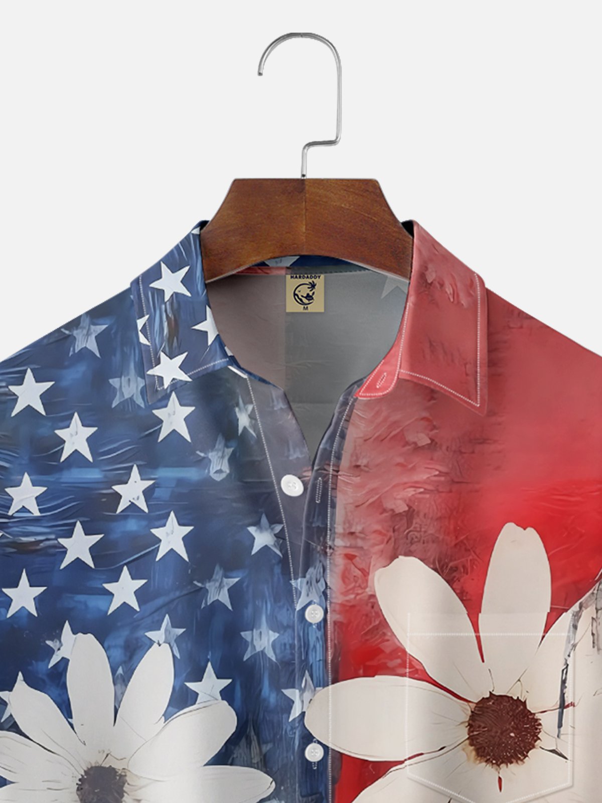 Moisture-wicking American Floral Art Independence Day Chest Pocket Casual Shirt