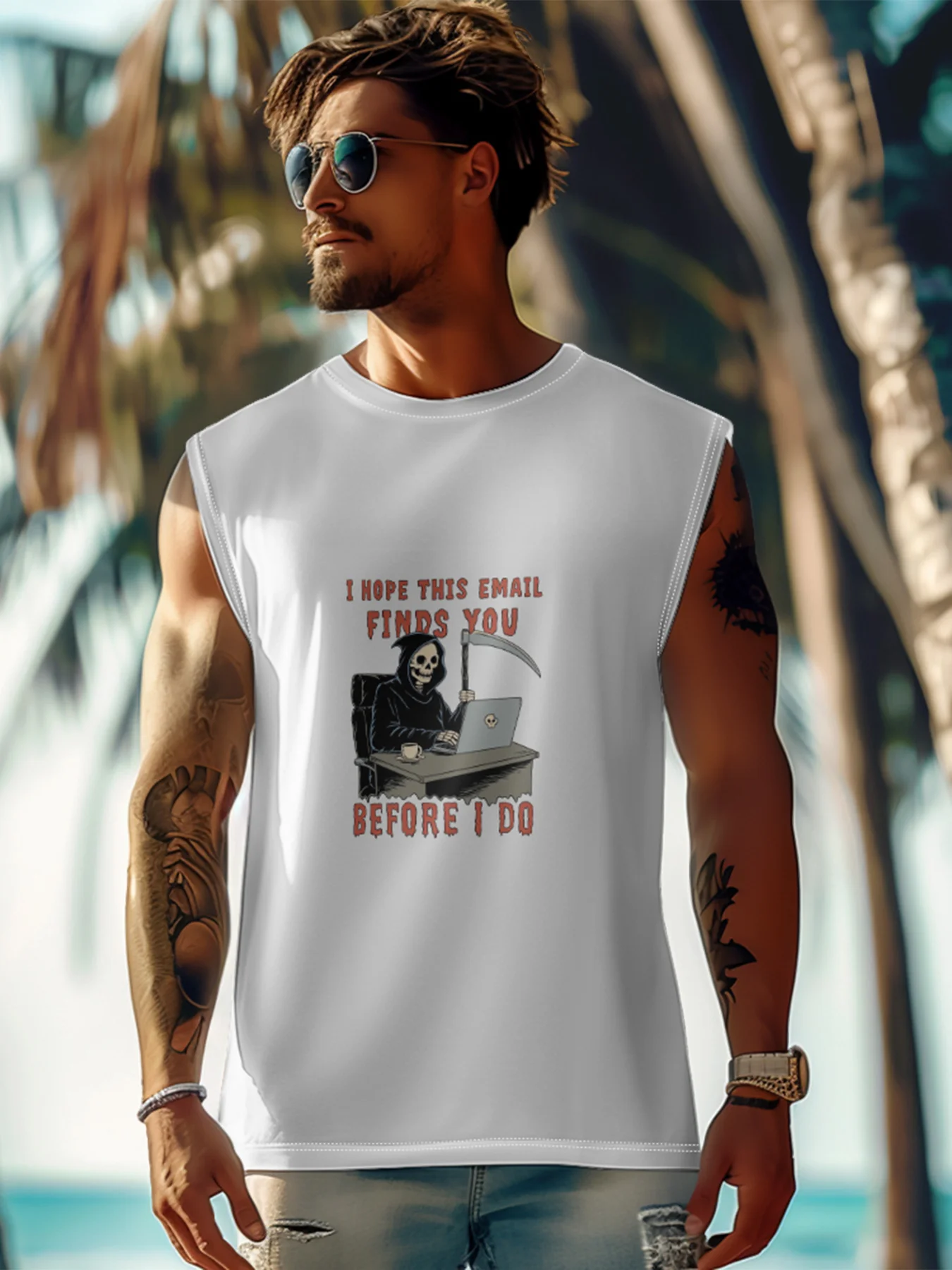 Hardaddy X Artist Coffee Man Mens Crewneck Tank Tops Skull Beach Sleeveless Shirt