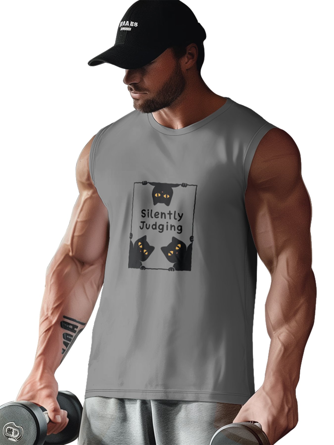 Hardaddy X Artist Coffee Man Mens Crewneck Tank Tops Black Cats Silently Judging Beach Sleeveless Shirt