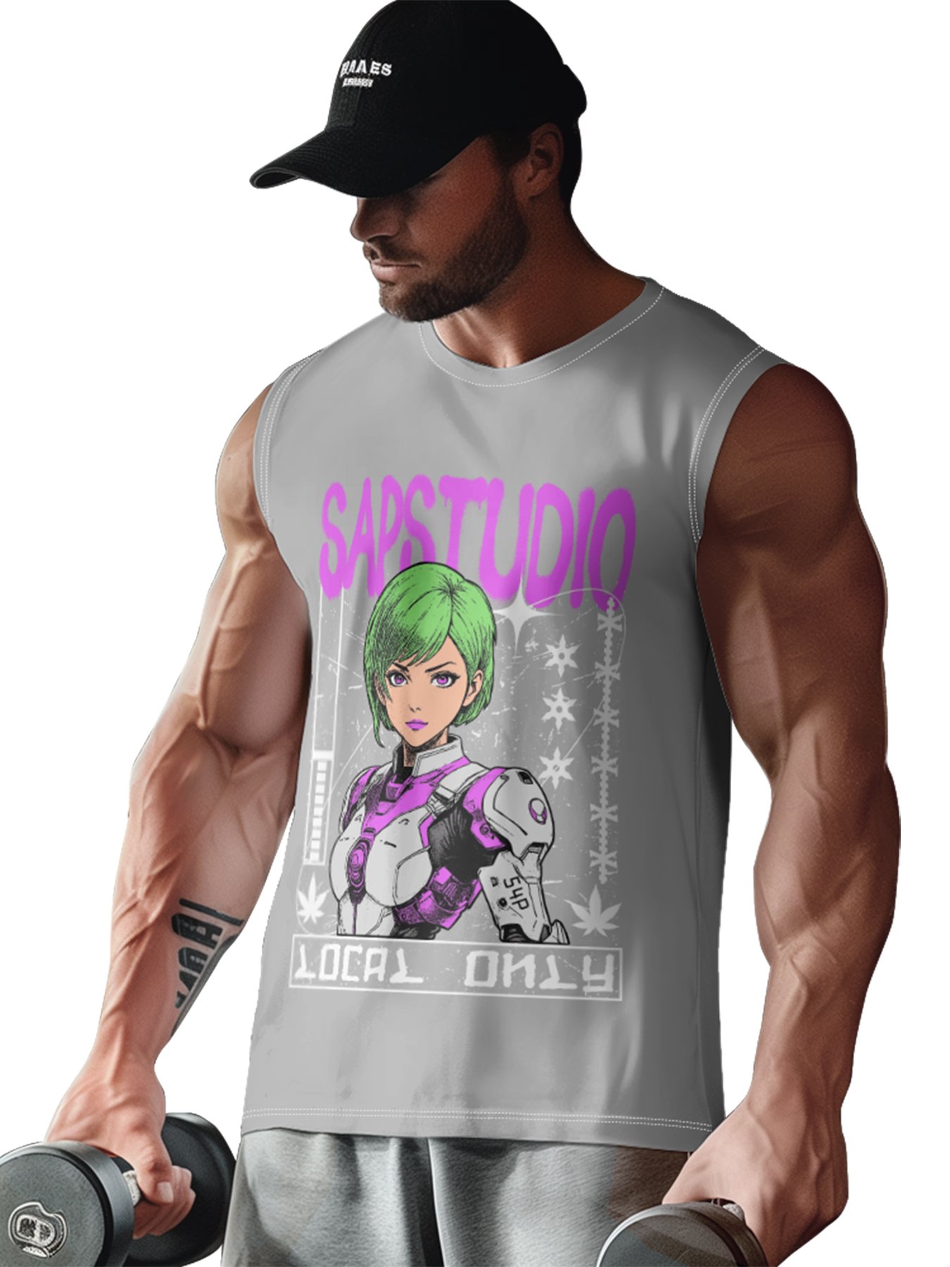 Hardaddy X Artist Muhammad Ilyas Saputro Mens Crewneck Tank Tops Japanese Two-dimensional Cartoon Sleeveless T-Shirt