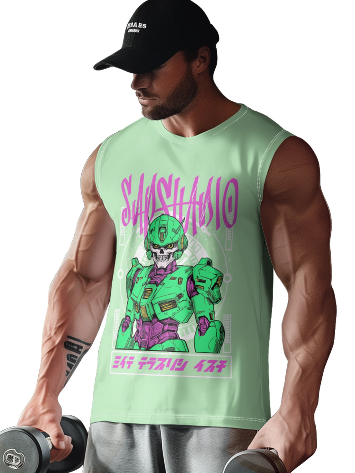 Hardaddy X Artist Muhammad Ilyas Saputro Mens Crewneck Tank Tops Japan Gundam Sleeveless T-Shirt