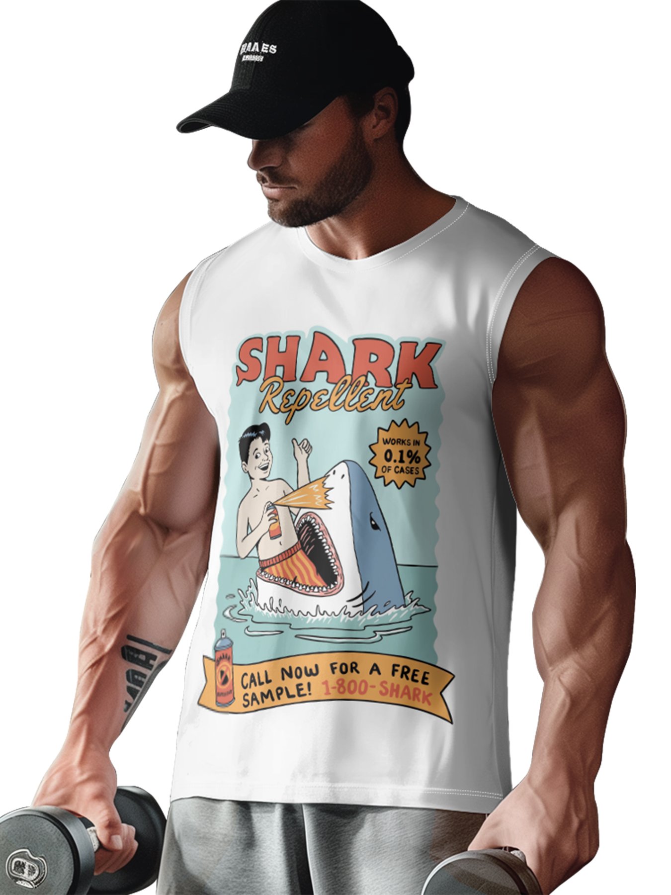 Hardaddy X Artist Coffee Man Mens Crewneck Tank Tops Shark Repellent Beach Sleeveless Shirt