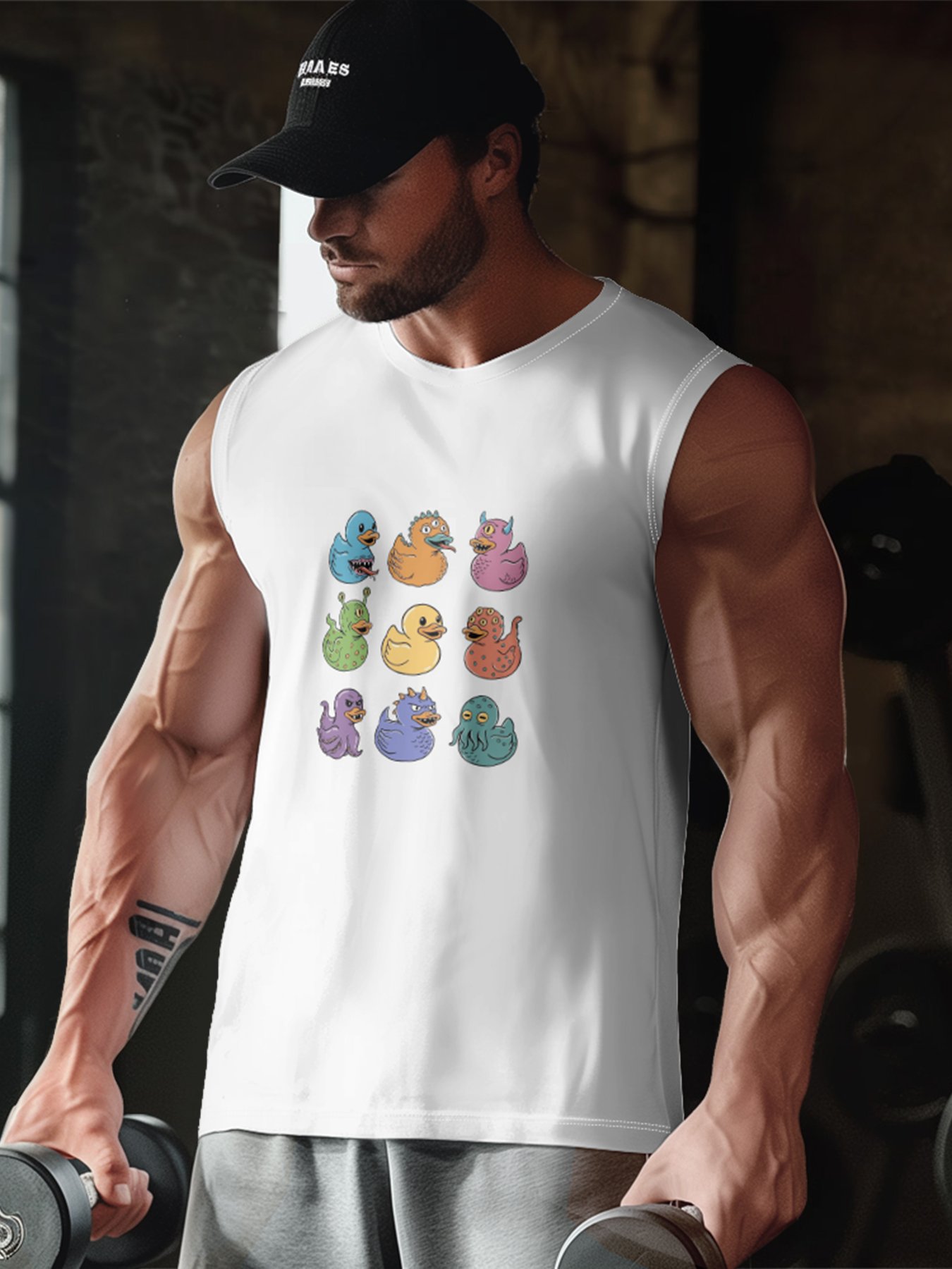 Hardaddy X Artist Coffee Man Mens Crewneck Tank Tops Yellow Duck Beach Sleeveless Shirt